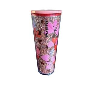 Starbucks Valentine Glitter Hearts Acrylic Cold Cup Tumbler Venti 24oz